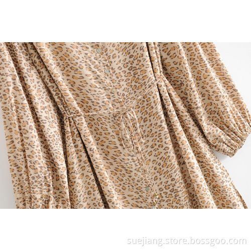Women's Causal Rayon Leopard Long Sleeve Dress